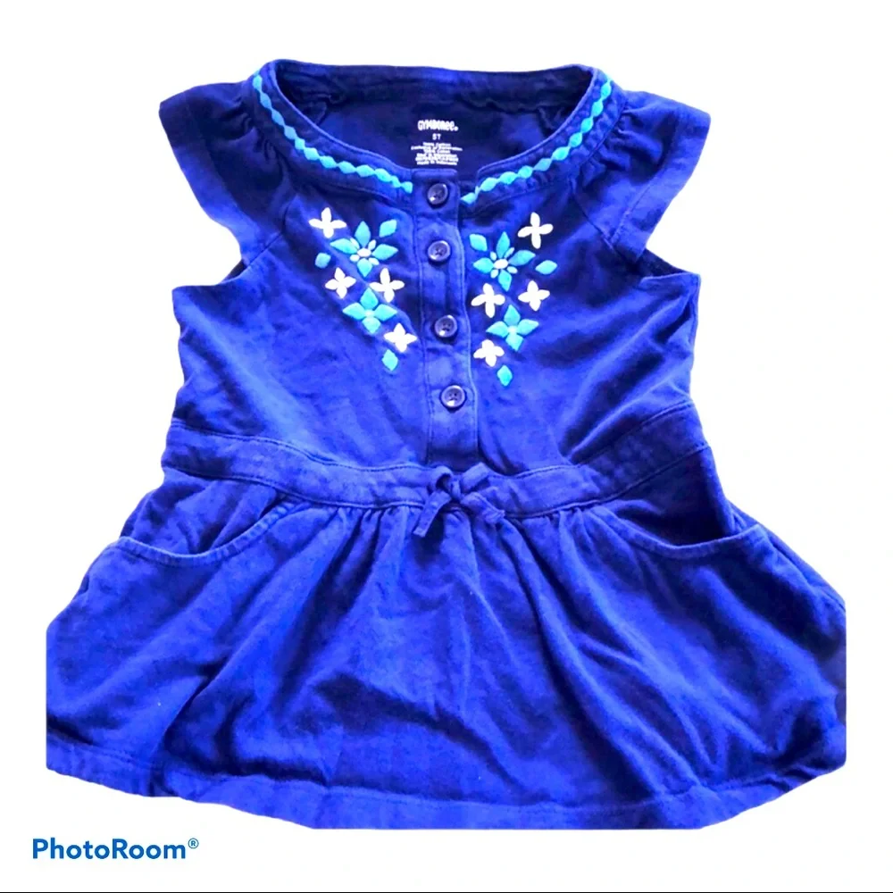 Cottagecore‎ Blue Embroidery Peplum Top 5T
